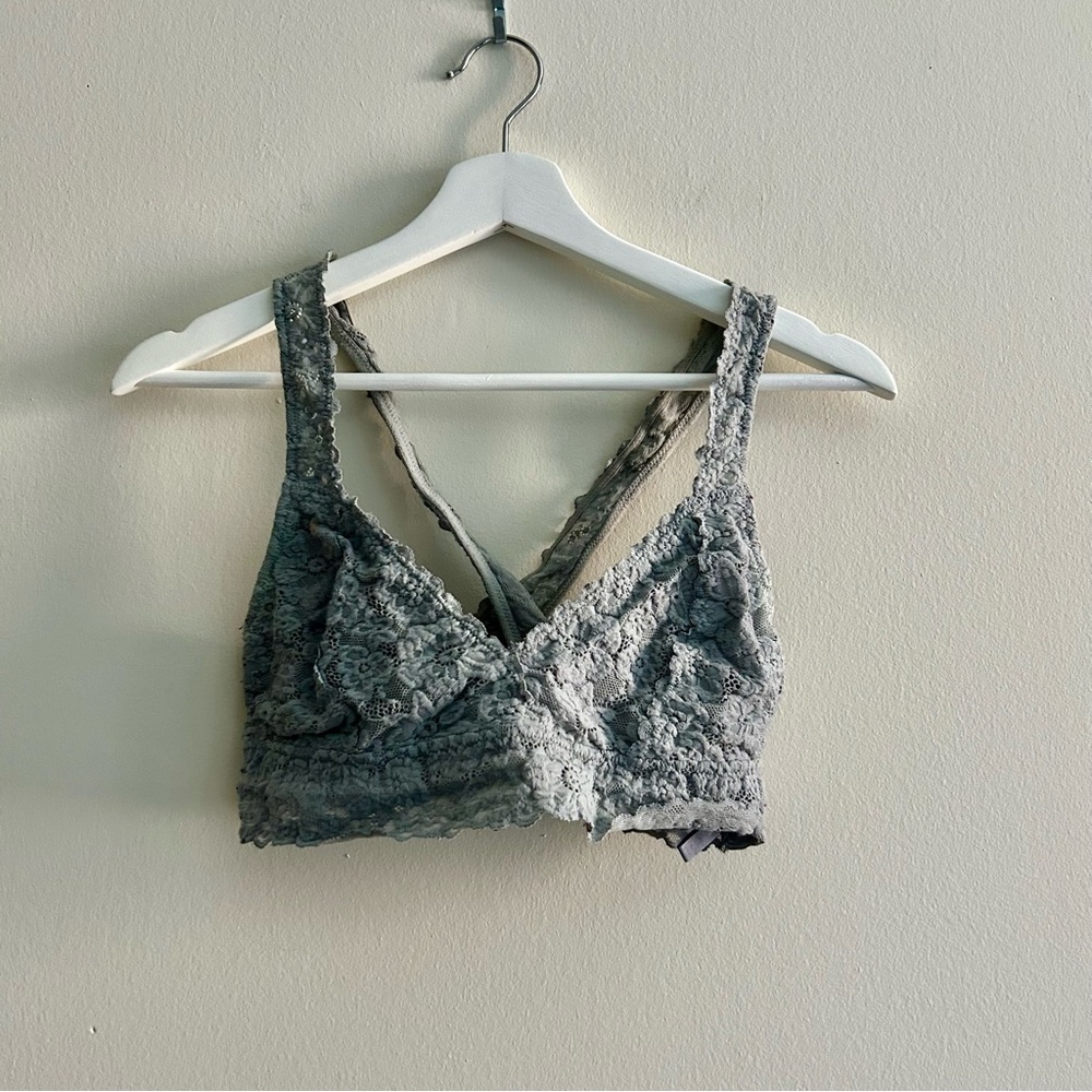Aerie Lace Bralette Gray Size Medium Wireless Pullover Racerback Floral Lined